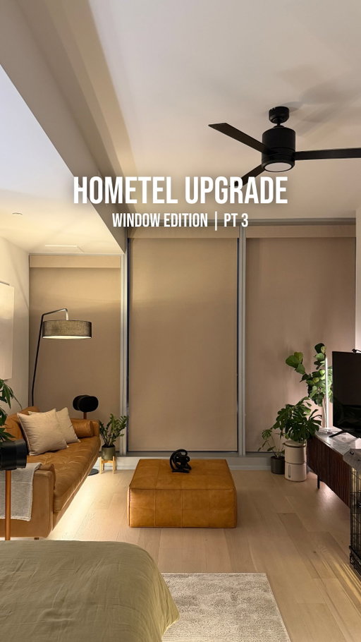 Hometel Window Edition Pt 2: install day. 

3 Day Blinds handled everything white glove, and now the studio runs 2-in-1 dual shades: room darkening and solar in one unit, fully automated. Voice, app, remote, or on a schedule. Total room darkening for sleep, solar during the day so I keep the view without the glare.

This is where the apartment officially stopped feeling like a rental and started feeling like a suite.

They bring the showroom to you with a free in-home design consultation, and right now it is buy one get one 50% off. My link in bio gets you both.

Pt 3 is next: the shades join the full apartment automation. Follow so you do not miss it.

#ad #hometel #3dayblinds #studioapartment #windowupgrade
