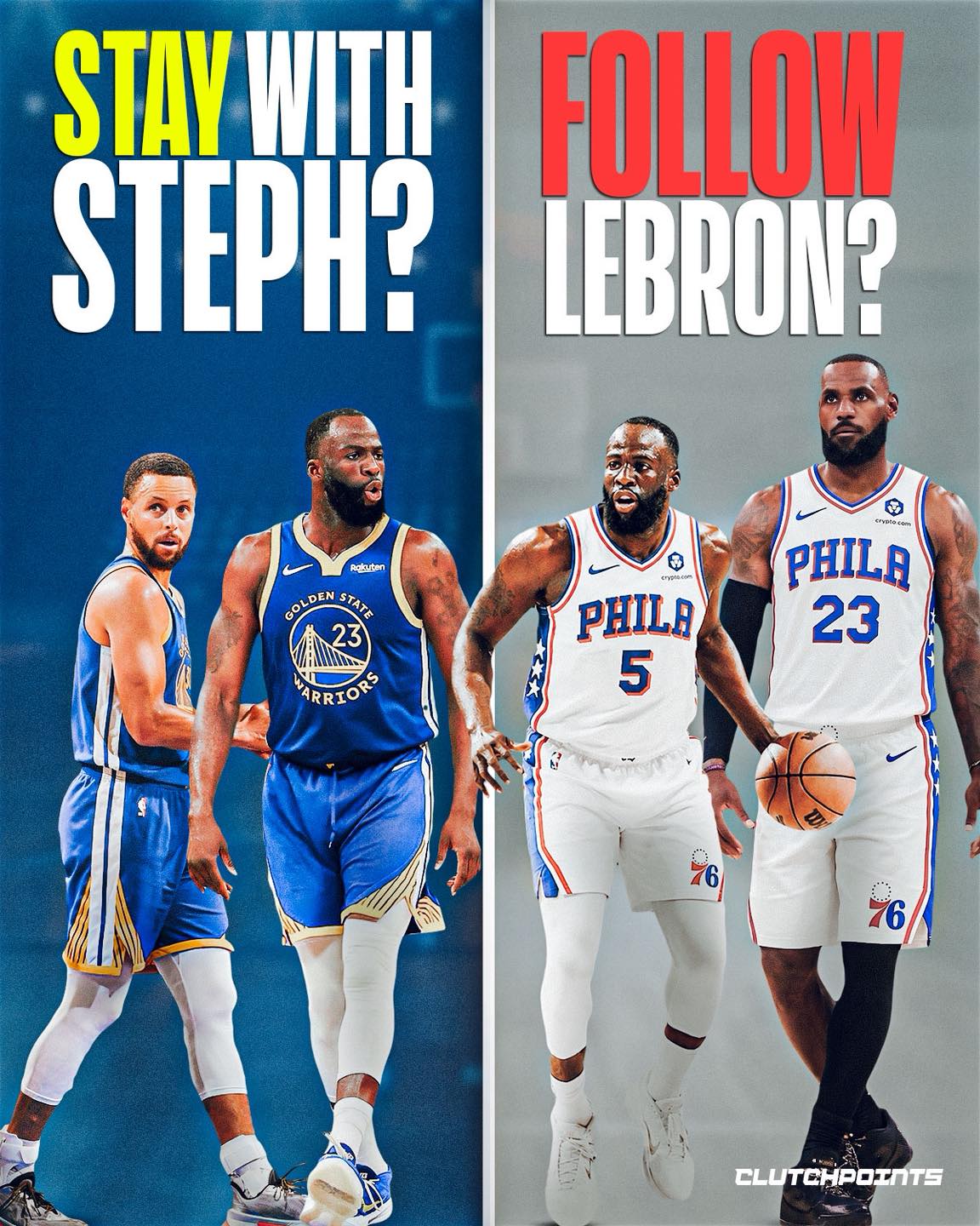 Draymond Green has a huge decision to make.

He’s currently a free agent after declining his $27.7 million player option, and now every option is on the table.

He can re-sign with the Warriors, get paid, and finish his career alongside Steph Curry.

Or he can take less money and join LeBron James in Philadelphia, where he’d be playing with Joel Embiid, Tyrese Maxey and Jaylen Brown on a team built to win now.

Ironically, Draymond spent the summer trying to recruit LeBron to Golden State.

Now he might be the one following LeBron instead.

If you’re Draymond, are you taking the money or chasing one more ring?
