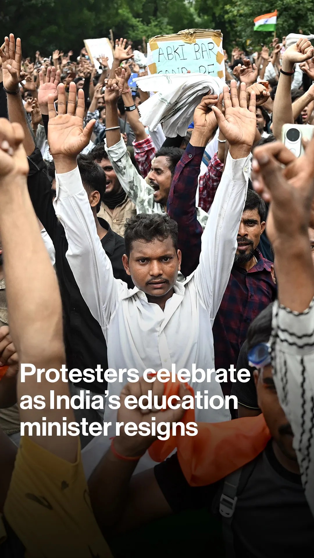 Cockroach Janta Party supporters celebrate the resignation of India's Education Minister Dharmendra Pradhan at Jantar Mantar in New Delhi, after protests over alleged exam irregularities. Tap the link in bio for more.