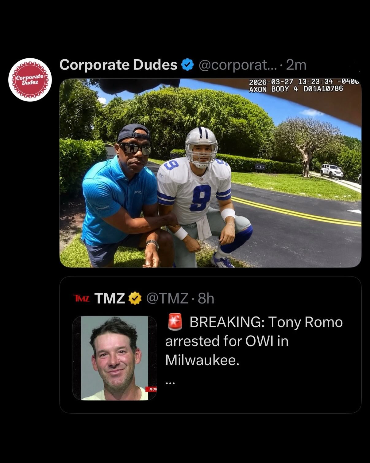 Tony Romo was arrested for an OWI in Milwaukee yesterday

I don’t think people realize how drunk you have to be To get a DUI in Wisconsin

Going to rest and recharge this weekend (I’m drinking 30 beers)

Call me Odysseus the was I drink light beer