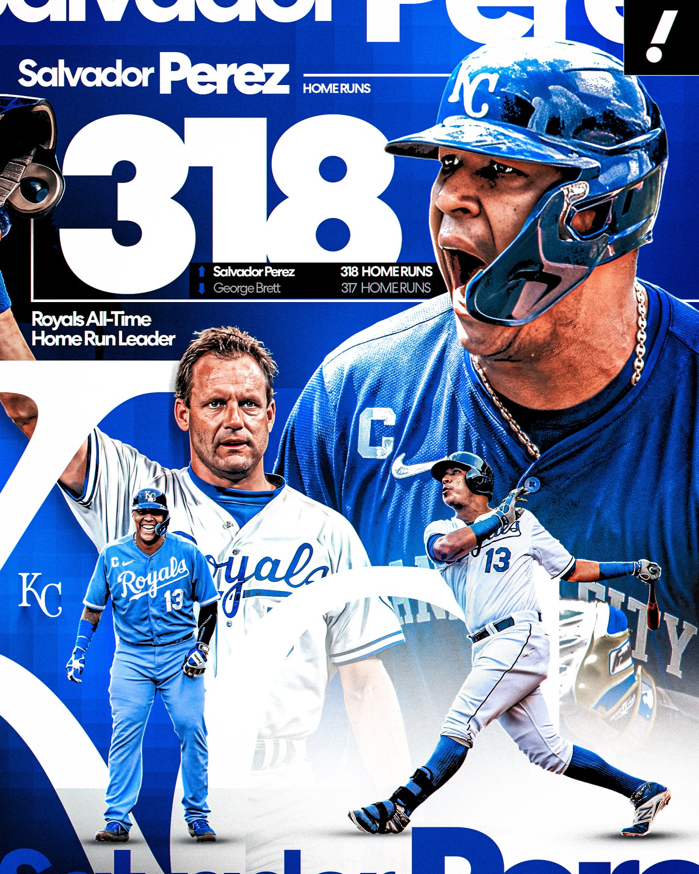 SALVY STANDS ALONE 😱 

Catcher Salvador Pérez hits his 318th home run as a Kansas City Royal, breaking legend George Brett's 40-year-old franchise record 👏