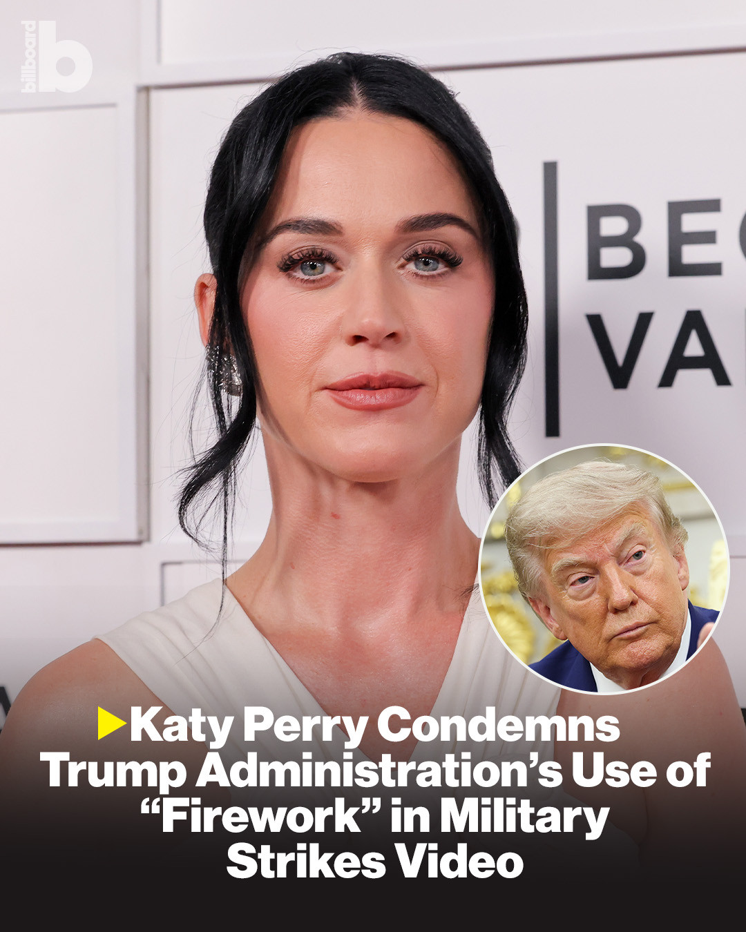 Katy Perry is speaking out after the White House used her hit song “Firework” without her permission.⁠
⁠
Perry took to social media on Saturday (July 25) to condemn the Trump administration for featuring the song in a White House TikTok post showing footage of military strikes. Earlier this week, the White House’s official TikTok account shared a video that synchronized Perry’s “boom, boom, boom” lyrics with black-and-white footage of bombing. ⁠
⁠
“I am deeply appalled and angry,” Perry wrote on X. “I did not approve this, I was not asked, and I absolutely do not condone it.”⁠
⁠
Find the full statement — and which other musicians have done similar — at the link in bio.