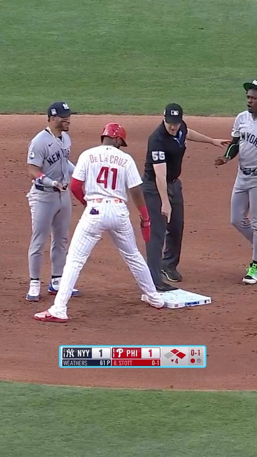 Umpire prevents Jose Caballero from turning a double play because he said this line drive was dropped intentionally

#baseball #mlb #yankees #phillies #umpire