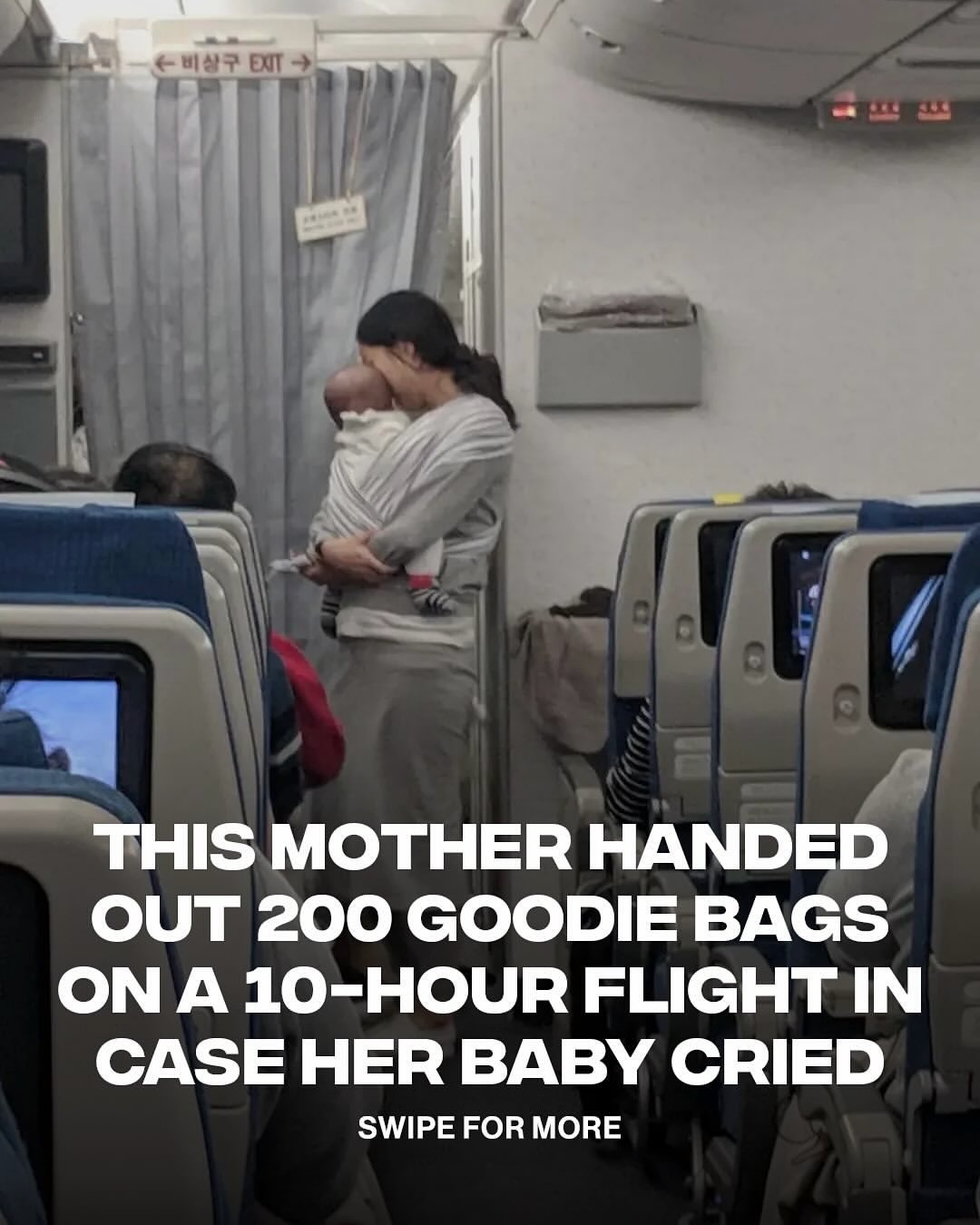 It really be the smallest things 🥺

One mother took the extra step before a 10 hour flight from Seoul to San Francisco, handing out 200 goodie bags to passengers. Each included candy, earplugs, and a note from her 4 month old baby apologizing in advance for any midair crying. A small gesture that went a long way.

[ht: Reddit/ Admirable_Flight_257]