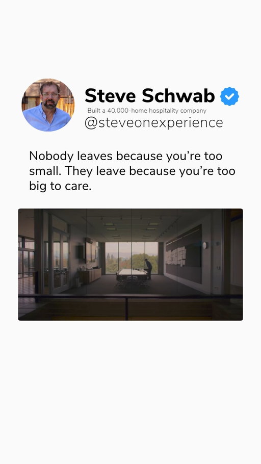 Nobody leaves because you're too small. They leave because you're too big to care. 

Clients and homeowners don't leave because you lack scale, they leave the moment you start treating them like a number on a spreadsheet.

When growth causes you to lose touch with personal relationships and everyday standards, retention suffers. Keep your attention high, your care intentional, and your core values tight no matter how fast you scale.

Bigger isn't the win. Better is.

Follow @steveschwab1971 for more hospitality and leadership insights. #LeadershipMindset #ClientRetention #CustomerExperience #BusinessGrowth