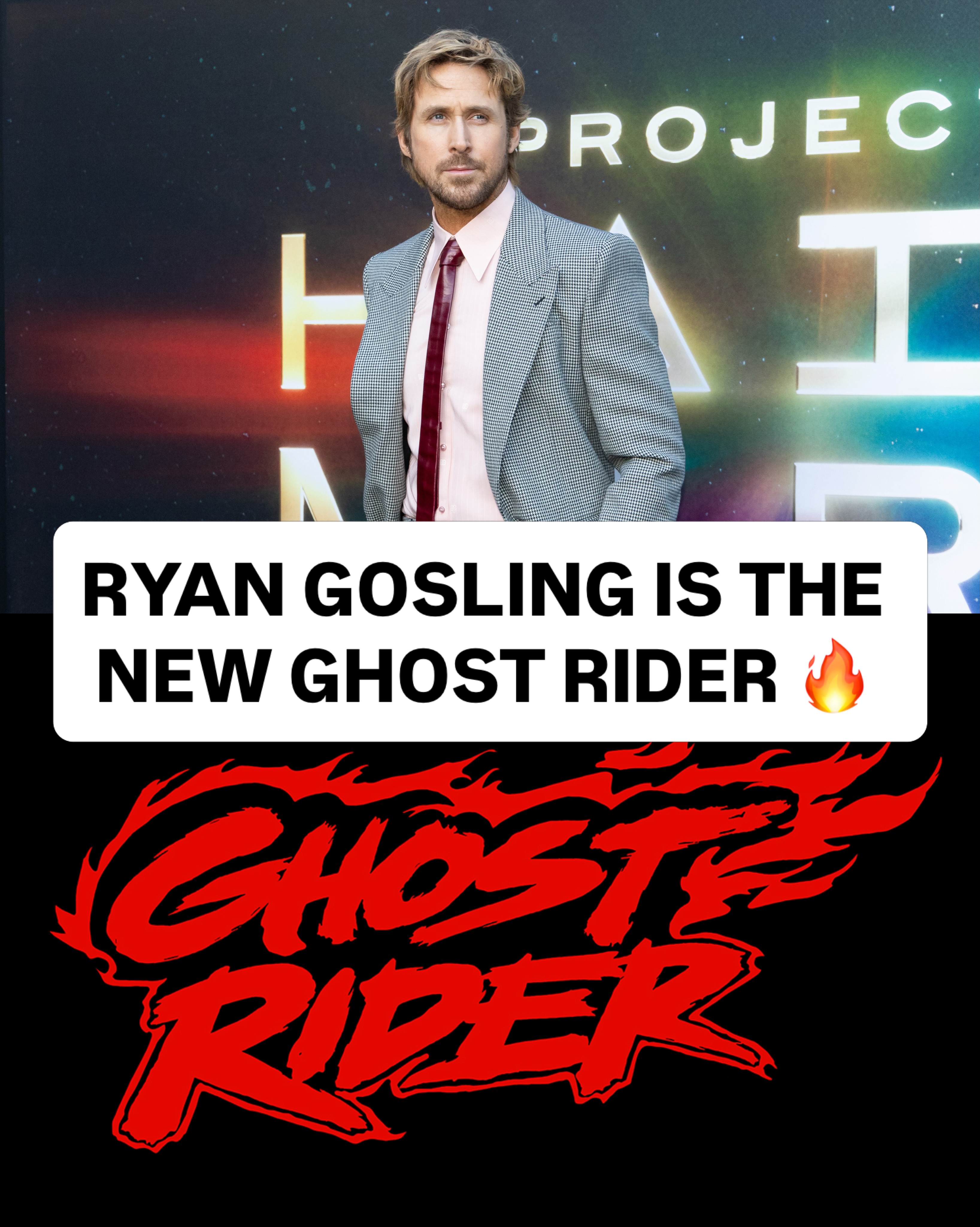 Ryan Gosling is officially joining the MCU as Ghost Rider‼️🔥

The movie releases in 2028 and will be directed by Shawn Levy. Y’all hyped for this⁉️