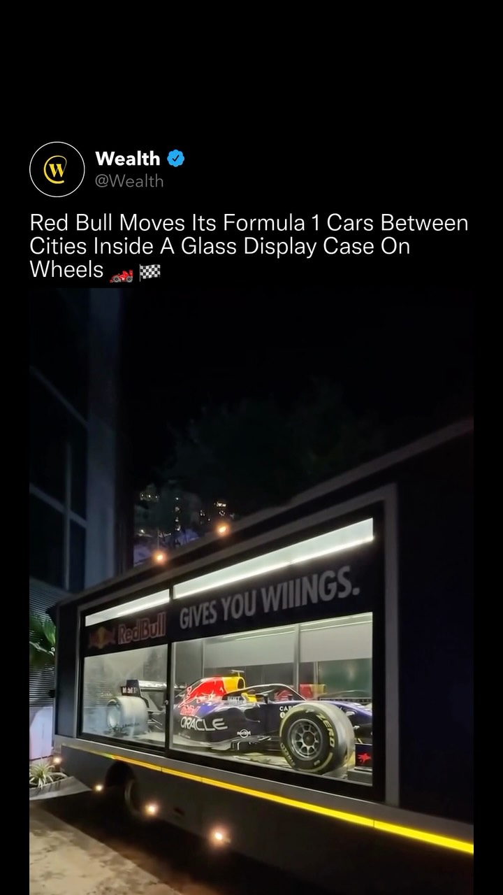 Every red light turns it into a museum exhibit. 🚦 🏛

Red Bull's show trucks are built with a full glass display wall and interior lighting, so the Formula 1 car inside stays visible for the entire journey. Between events, the transporter works as a moving showroom, whether it is parked or stuck in traffic.

The logic is pure marketing engineering. A Grand Prix touches only a couple dozen cities a year, so Red Bull's show car fleet tours everywhere else, giving millions of people their first look at a Formula 1 car in person.

The car inside this one is the RB14, the machine Max Verstappen and Daniel Ricciardo raced through the 2018 season.

A billboard with a Formula 1 car inside.

Love Technology? Follow @Wealth 🌟

Media: @__nitesh_rxddy__

#technology #redbull #formula1 #motorsport #engineering