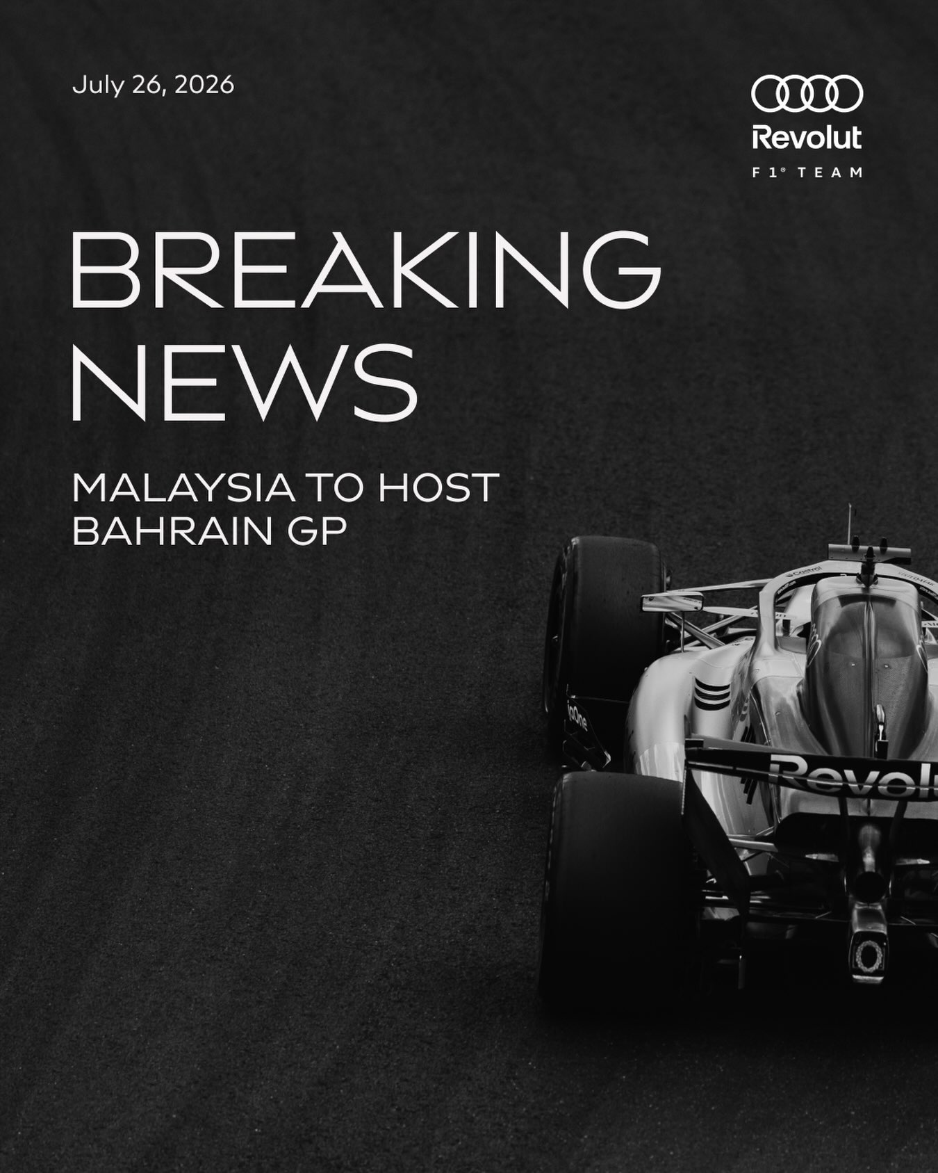 Confirmed: Sepang, Malaysia will host the 2026 Bahrain Grand Prix from 2 to 4 October at Sepang International Circuit.