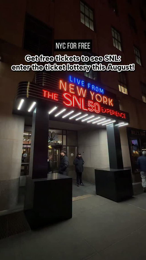 The Saturday Night Live @nbcsnl ticket lottery opens August 1st and here’s how you can enter:

To get free tickets to Season 52, send one email to SNLTICKETS@NBCUNI.COM with your full name and a note on why you want to be in the audience between August 1 and 31st. That’s it! Winners will be randomly selected for a random show date and time. 

If you don’t get tickets through the lottery, you can also try for standby throughout the season. 

(Clips from the SNL50 experience from 2025)

Have you watched SNL live before?

#nycforfree #snl #saturdaynightlive #nbc