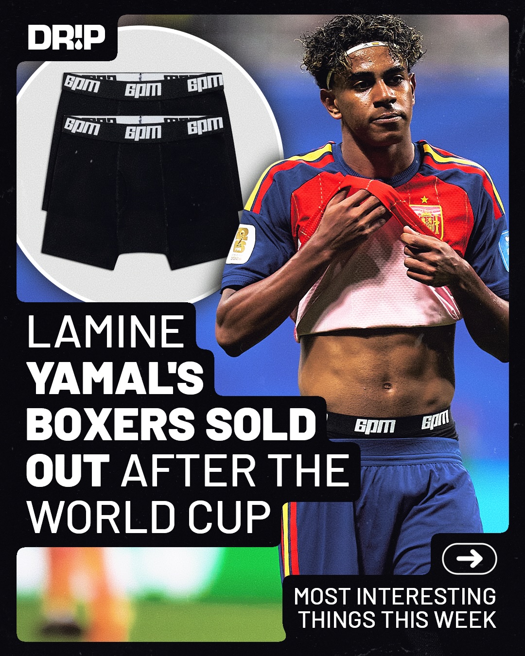 Most interesting things we saw this week 👀⬇️

Cover: Lamine Yamal unintentionally helped German brand 6PM sell out its boxer shorts after repeatedly revealing the waistband during the 2026 FIFA World Cup final. The exposure went viral, and demand surged shortly after the match.

Slide 1: Drake’s custom silk robe featured throughout NOCTA Manor was designed by creative director Domenico Formichetti. The luxurious piece blended NOCTA’s identity with Formichetti’s signature elevated design approach.

Slide 2: TSA confirmed that passengers are allowed to use hammocks inside airport terminals as long as they don’t block walkways, emergency exits, or interfere with airport operations. Individual airports may still have their own rules limiting where they’re permitted.

Slide 3: Pharrell attended the FIFA World Cup final wearing the ultra rare Richard Mille RM 27-05 Flying Tourbillon Rafael Nadal. Valued at approximately $2.3 million, the watch is one of Richard Mille’s lightest and most technically advanced timepieces.

Slide 4: While performing at the FIFA World Cup halftime show, Jung Kook completed his look with Rick Owens x Moncler sneakers. The collaboration combines Rick Owens’ futuristic aesthetic with Moncler’s performance driven design.

Slide 5: Marvel Studios released a brand new trailer for Avengers: Doomsday, giving fans another look at the franchise’s next major crossover film.

Slide 6: Kylian Mbappé has been revealed as the cover athlete for EA Sports FC 27. The French superstar continues his long running partnership with EA Sports as one of football’s biggest global stars.

Slide 7: Ken Carson teased an upcoming collaboration with WWE, expanding his growing presence in fashion and entertainment. While details remain limited, the announcement has already generated major excitement among fans.

Slide 8: Future teamed up with COMME des GARÇONS PLAY and Converse to rework the classic Chuck Taylor. Just 300 pairs were produced, making the collaboration one of the year’s most exclusive sneaker releases.