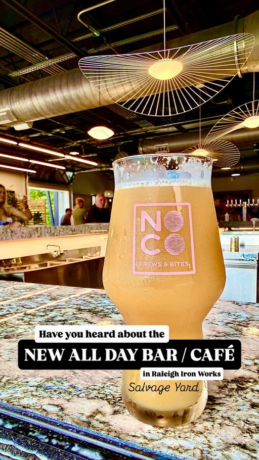 NEW • Welcome to the neighborhood @nocobrewsandbites! The @raleighironworks Salvage Yard neighborhood, that is!
🍻
NOCO, the latest creation by the Bond brothers of Cary, opens Saturday August 1 at 10am. It’s an all-day cafe and bar, featuring:

☕️Specialty coffee & tea
🍺House-brewed craft beer
🍹Wine & handcrafted cocktails
🥨Locally sourced small bites

🍻
The decor is lovely, and there’s plenty of comfortable outdoor space too. And parking! I love the garage doors and the indoor outdoor walk-up bar.  Their motto is “from first cup to last call” and I can see this being a great place to pop in or hang for a while. 
🍻
NOCO is part of Salvage Yard, an adaptive reuse project comprising 3 reimagined warehouses. It’s right next to Raleigh Iron Works as you head away from Downtown. (Think: across from where Jaguar Bolera used to be.) Just look for the beautiful @artofmck floral mural! 

📍2320 Salvage Yard Drive 
Raleigh 27604
👉Atlantic Avenue & Wicker Drive

And get ready for more! There are other great concepts on the way. Like Texas-style, Charleston-based, Michelin Bib Gourmand
@LewisBarbecue! 
🍻
I love an all-day multi-purpose spot with plenty of natural light and outdoor space. What appeals to you most about this new place? Tell me in the comments. Then tag who you’ll meet there. 
🍻