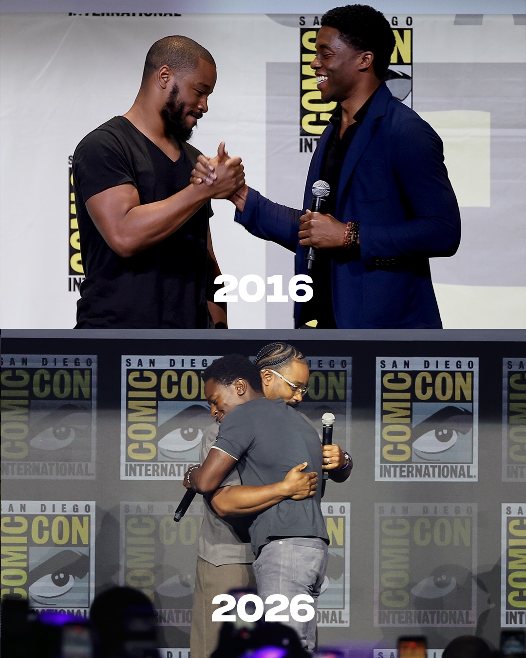 The legacy continues. 🖤

Ten years after Ryan Coogler introduced the original Black Panther cast at Comic-Con, he returned to Hall H to unveil the next chapter. Coogler announced that David Jonsson will portray Prince T’Challa, the son of Chadwick Boseman’s King T’Challa, in Black Panther III.

(📸: Getty)