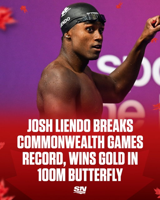 Canadian Josh Liendo wins gold and sets a meet record in the men’s 100-metre butterfly at the Commonwealth Games 🇨🇦👏