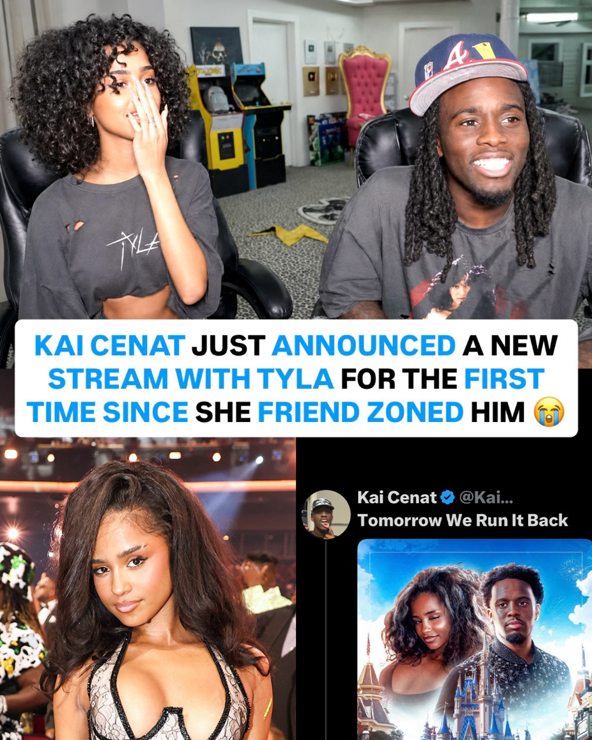 Kai Cenat announced he is taking Tyla to Disney World for their first stream together since she friend zoned him 😭

The stream is set to go down on July 27th at 5 PM EST

Are you tuning in?

🎨: @ricodavinciii