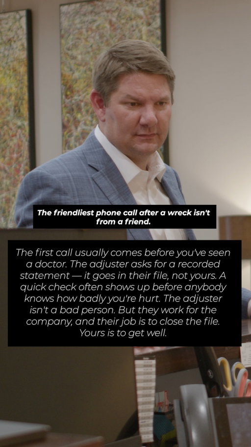 After a wreck, the first insurance call can feel helpful - but remember who the adjuster works for.

That early conversation is often happening before you fully understand your injuries or the long-term impact of the crash. A recorded statement and quick settlement offer can affect your claim later.

Take care of your health first. Understand your rights before making decisions.

#PersonalInjury #CarAccident #InsuranceClaims #TexasLaw #KeithAndLorfing #WestTexas #LegalEducation #KnowYourRights #InjuryLawyer