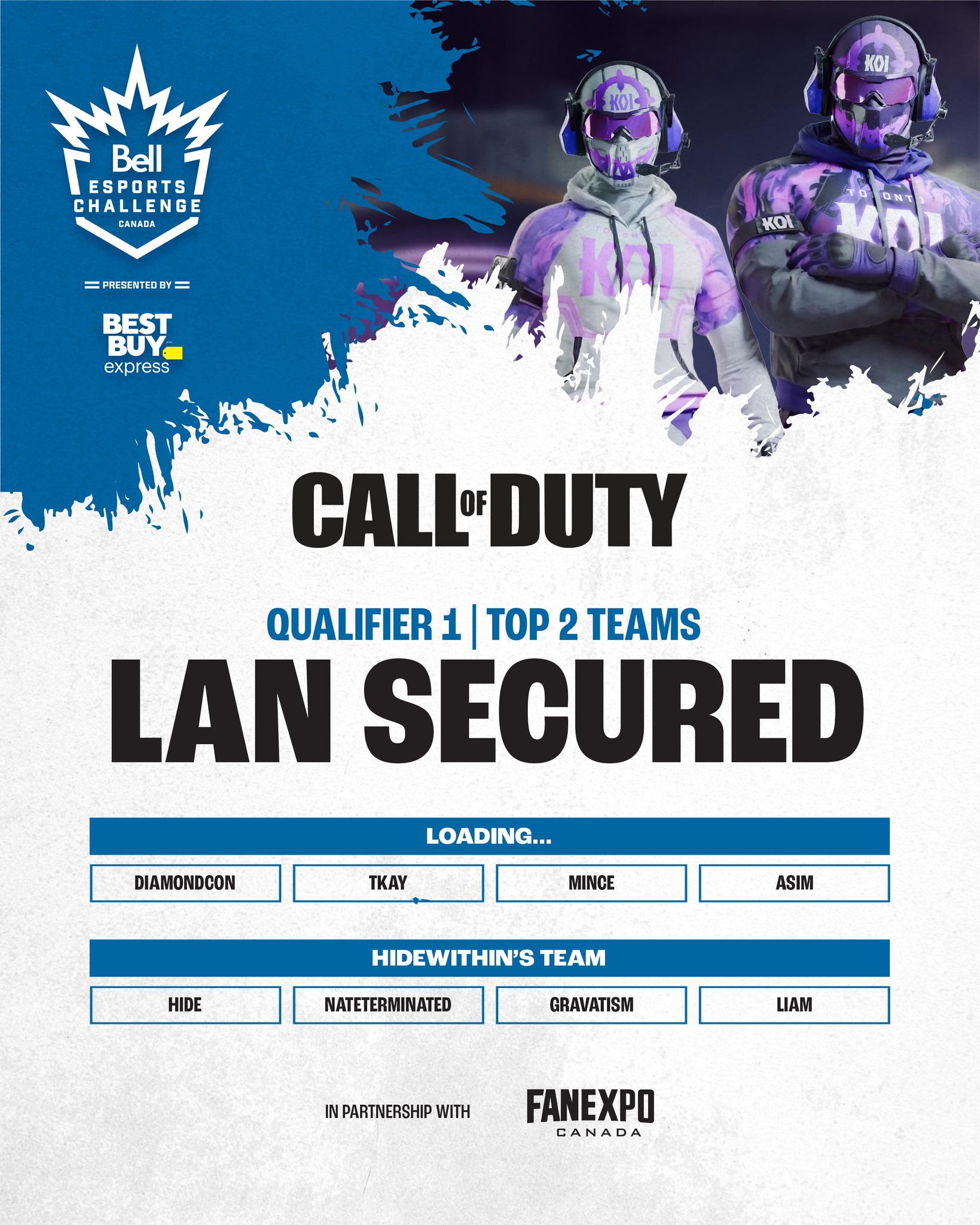 BANG. The first two teams have qualified for LAN at the @Bell Esports Challenge Presented by Best Buy Express 🙌

If you didn't qualify this weekend or couldn't play, sign ups for Qualifier 2 are LIVE. 

Link In Bio to register