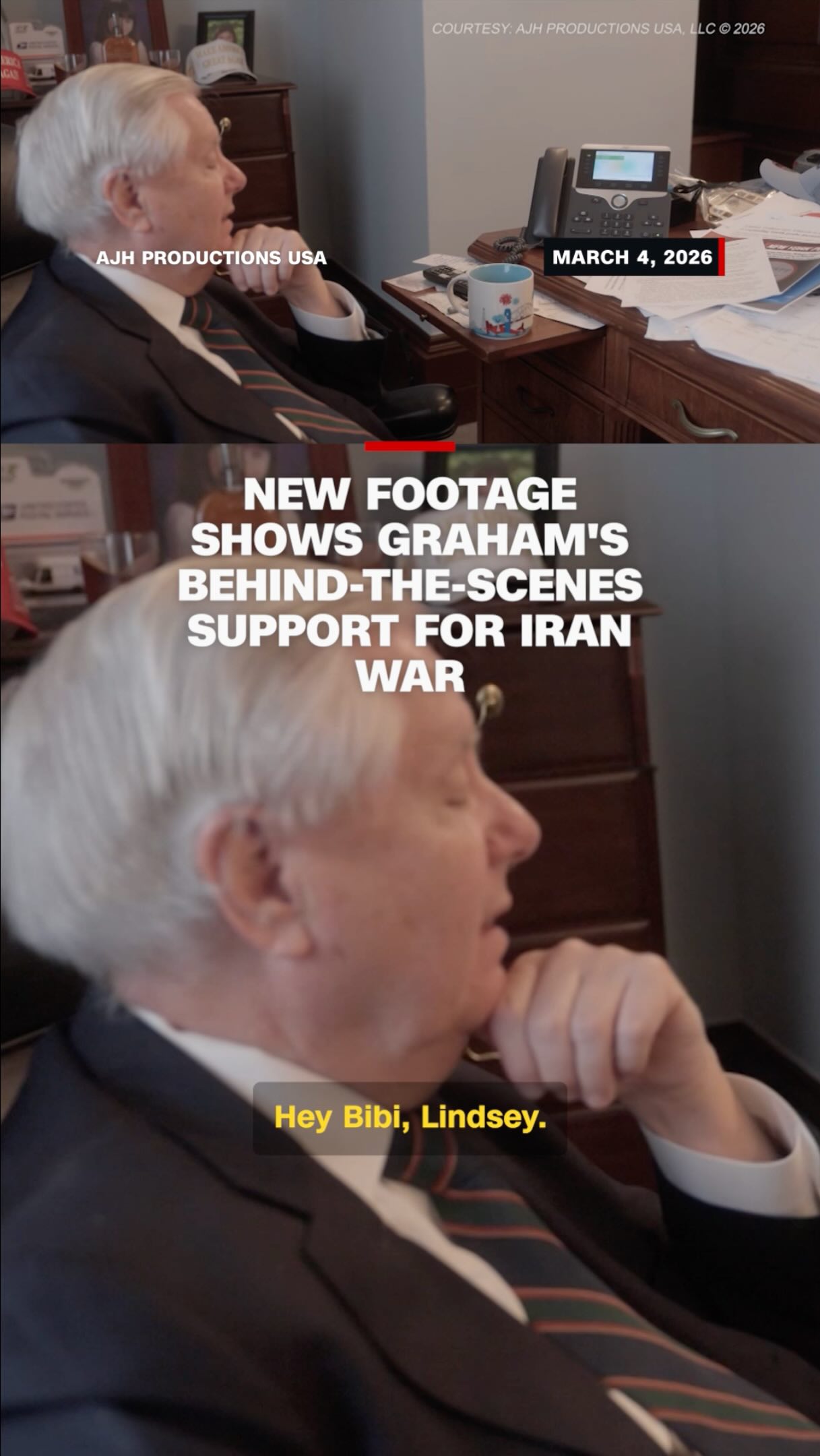 Never-before-seen documentary footage shows the late Sen. Lindsey Graham’s multi-pronged effort to support the US going to war with Iran, with calls to Prime Minister Benjamin Netanyahu and Democratic national security adviser Jake Sullivan.

Learn more at the link in bio.