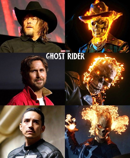 The potential cast of ‘GHOST RIDER’ (2028).

Imagine we get to see all 3 #GhostRiders in Shawn Levy’s movie, Norman Reedus can play Carter Slade, Gabriel Luna can reprise his role as Robbie Reyes and Ryan Gosling will of course play #JohnnyBlaze! But who should play Danny Ketch? 🤔 

Mephisto NEEDS to be the main villain and I hope Oscar Isaac will return as Moon Knight to set up a future team up film for an R-Rated ‘MIDNIGHT SONS’ movie!

Kevin Feige says Ryan Gosling approached and pitched them on playing Ghost Rider ☠️🔥

“He’s a huge fan of the comics. He did come to us particularly with a specific vision based on some particular comics” 

He’s leaving it up to Ryan Gosling to reveal more details in the future.

Robert Downey Jr. says he’d love a team-up between Ryan Gosling’s Ghost Rider and Nicolas Cage’s Spider-Man Noir.

“I want him and Spider-Noir with Nic to come back in and be in a motorcycle with a sidecar.”

What did you think of all the #MCU reveals at SDCC? 👀 

Follow @LiamLovesMovies for more #Marvel updates🍿