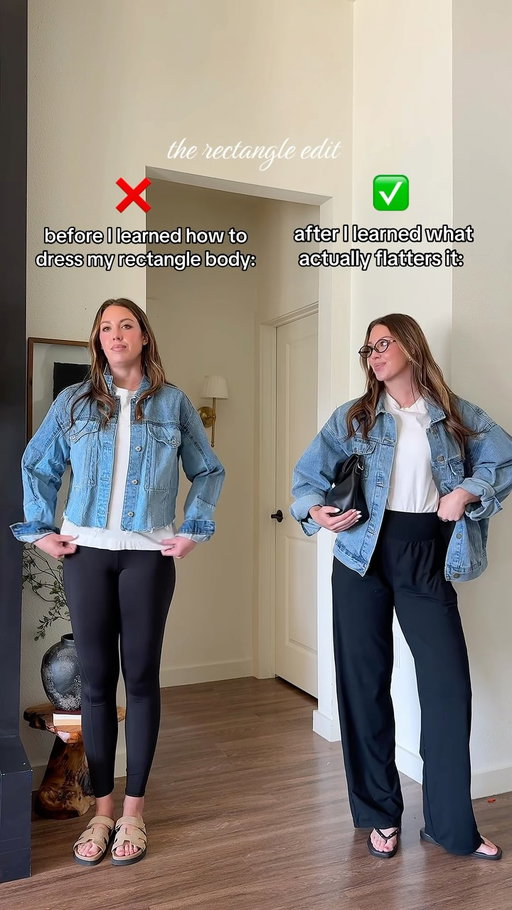 Same body. Better proportions. A tucked tee, high waist, and wider leg create the illusion of curves. Comment YES for details to outfits + follow for more everyday rectangle body approved outfits! 

I’ve had a few requests for some early fall outfits🍂 lmk in the comments what you need outfits for! https://liketk.it/6jplQ