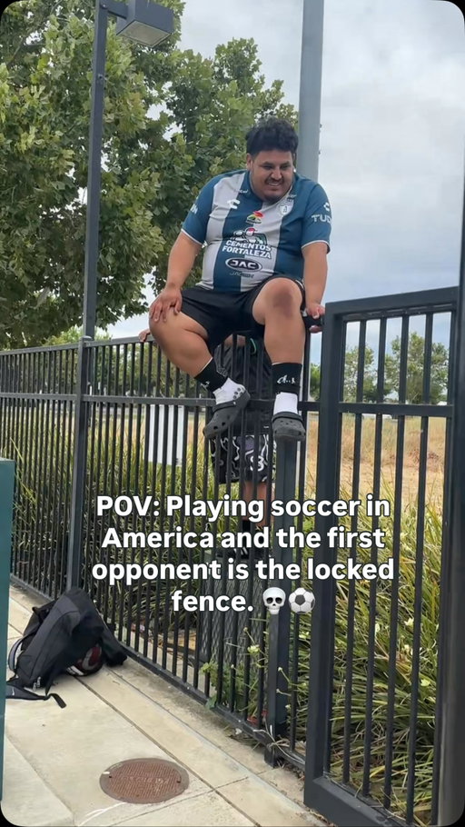 Playing soccer in America mean jumping over the fence We all got that one friend that can’t jump over the fence 😭 memo horchata and miggie small made us go home 😭 #instareels #soccer #futbol #fut #explore