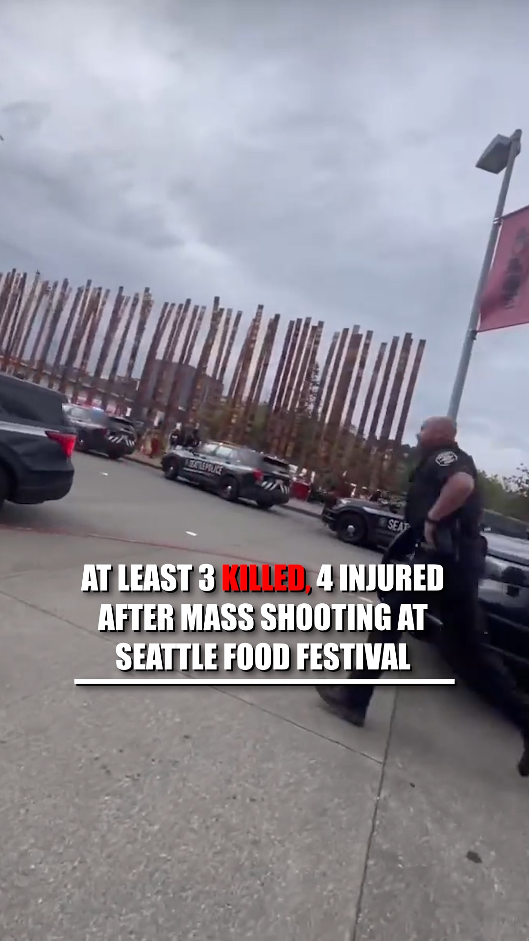 BREAKING: New video shows the chaotic scene on the ground in Seattle as terrified crowds run for their lives after gunfire broke out at a food festival.

At least 3 people have been killed and 4 others remain injured after shots erupted at Seattle's annual Bite of Seattle food festival near the Space Needle.

Police say they believe two shooters were firing at each other, sending attendees scrambling as the festival descended into chaos.

A young person is in custody, but the search for a second suspected shooter is still underway.