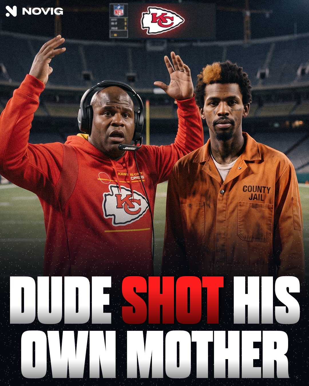 🚨 BREAKING: Another offseason, another INSANE story from the Chiefs organization. 

Offensive Coordinator Eric Bieniemy’s son shot his own MOM on Sunday night. 

Mia was hospitalized with serious injuries. Elijah faces three felony charges and is being held without bond, per Loudoun County Sheriff’s Office.