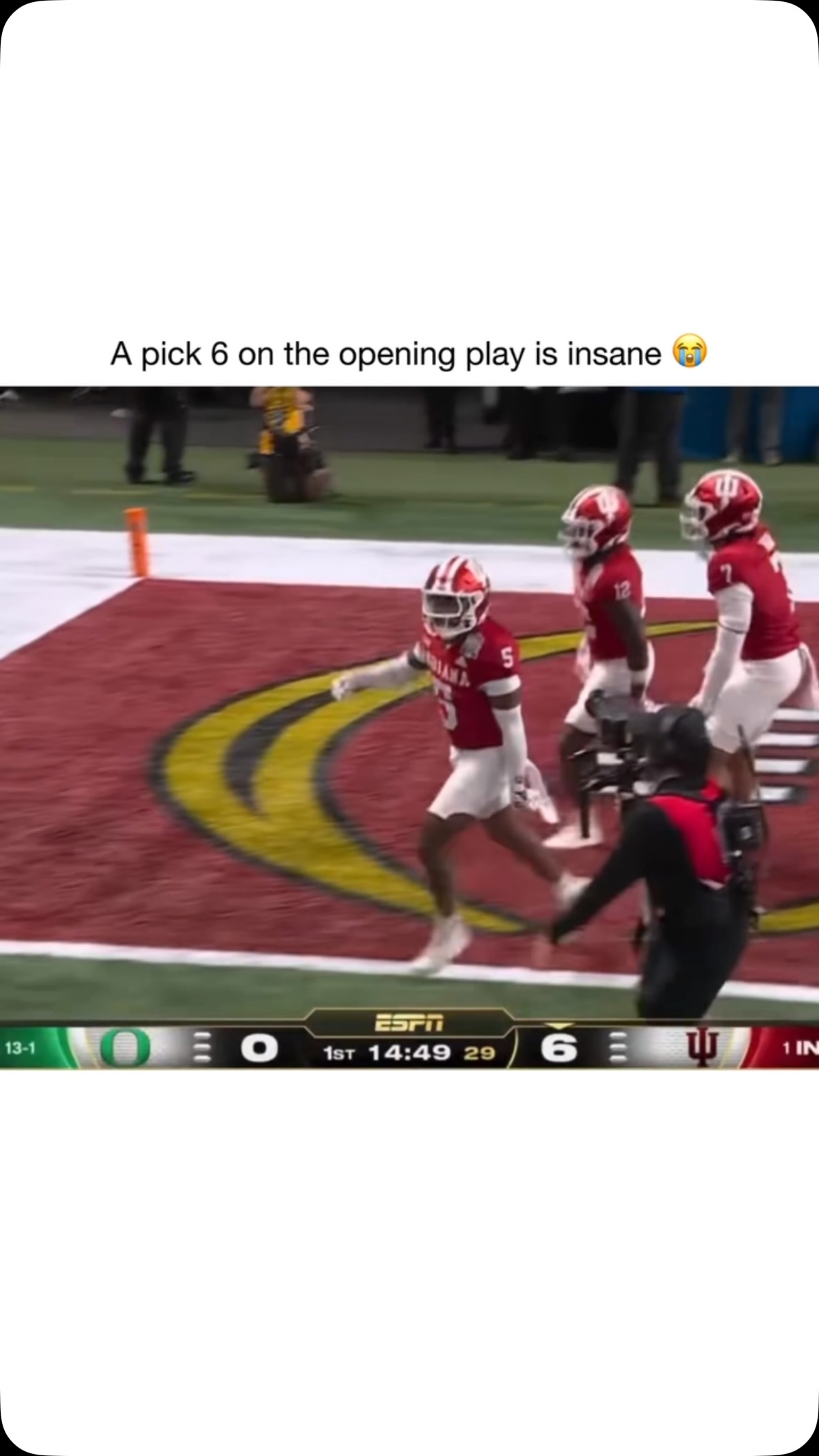 No. 1 seed. Undefeated. Business as usual. Indiana didn’t just beat Oregon in the Chick-fil-A Peach Bowl — they embarrassed them. First play from scrimmage: D’Angelo Ponds picks off Dante Moore, takes it 25 yards to the house. 7-0 before Oregon blinked. 35-7 at half. Fernando Mendoza: 17/20, 177 yards, FIVE touchdown passes. Final: Hoosiers 56, Ducks 22. Same Oregon team Indiana already beat in Eugene — now blown out on the biggest stage. 15-0. On to Miami for the national title. Curt Cignetti’s rebuild isn’t a Cinderella story anymore. It’s a machine. Bloomington has never felt like this.