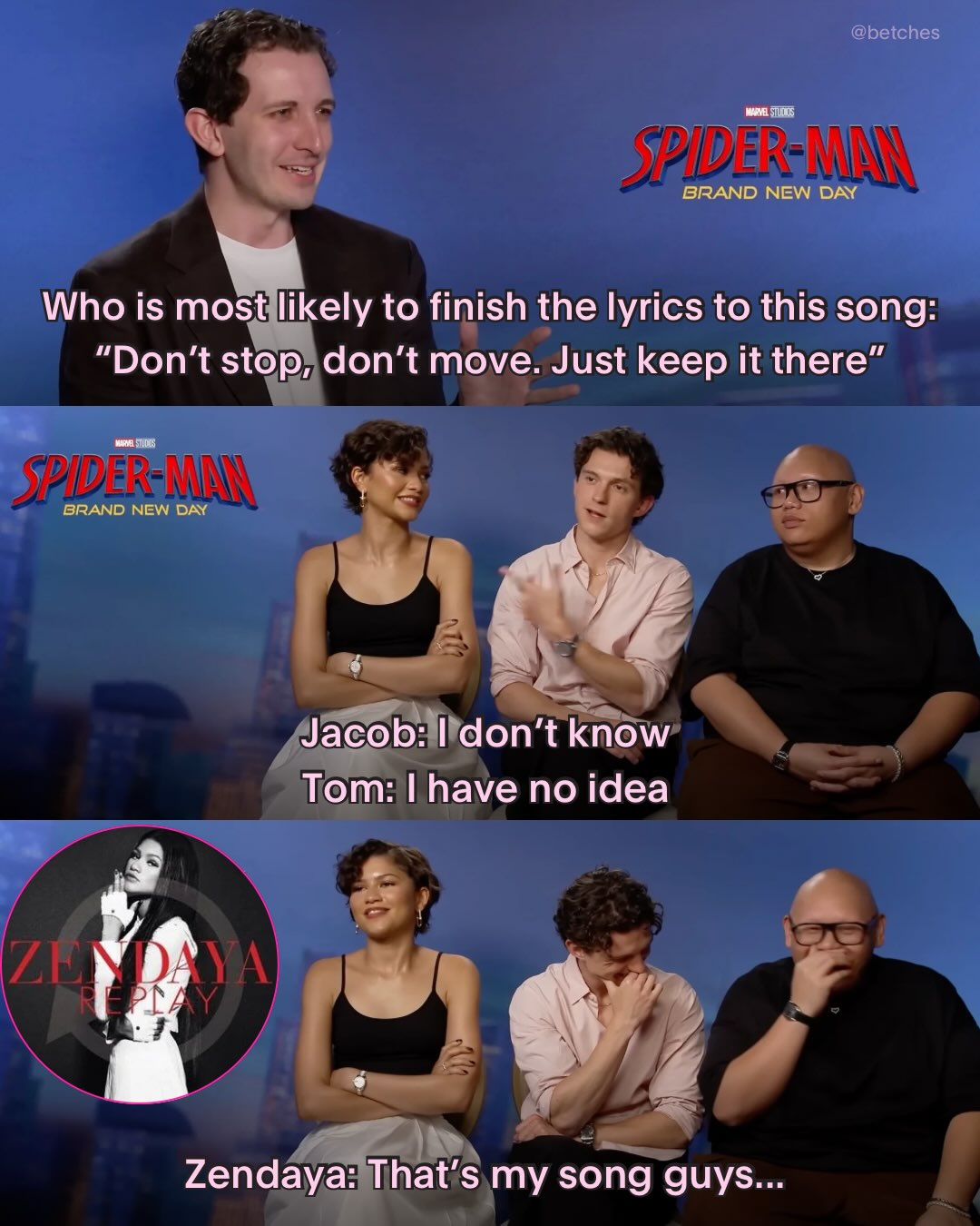 Tom Holland gets put on the spot when Zendaya’s song comes on during the Spider-Man press tour.

📸: @pedestriantv @lachlanguertin