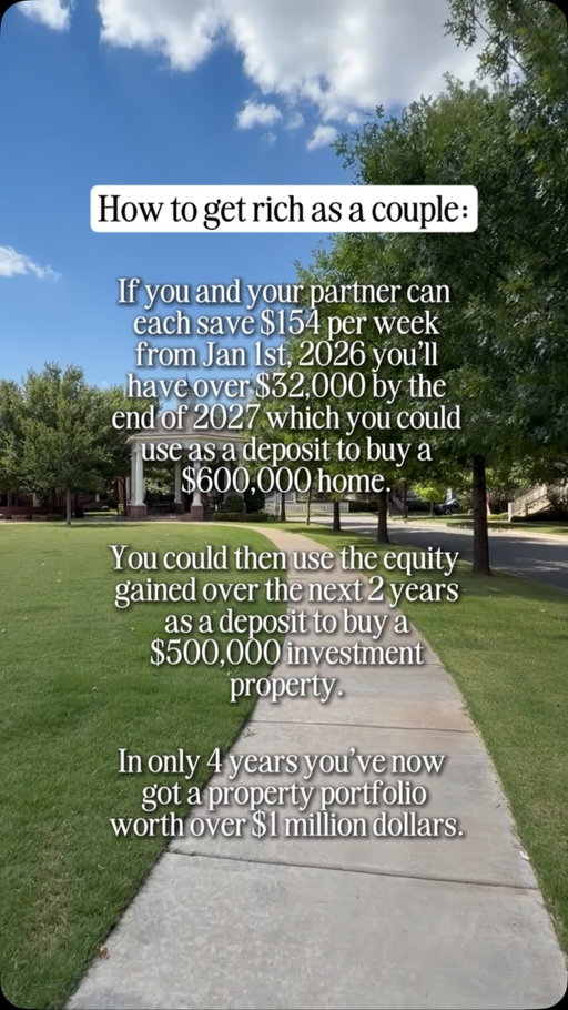Building wealth isn’t always about earning more.
Sometimes it’s about being consistent together.

If you and your partner each save just $154 per week, by the end of two years you could have over $32,000 saved. That could be enough for a deposit on a $600,000 home. As your home builds equity, you may be able to leverage it toward an investment property and start growing your property portfolio.

The biggest takeaway?
Wealth is often built one small, consistent decision at a time.

What’s one financial goal you and your partner are working towards? Let me know in the comments.

#PropertyInvestment #Realestate #Lubbock #HomeOwnership #BuildWealth