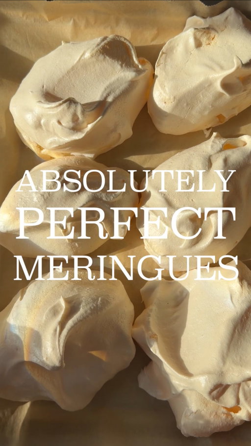 GIANT CRUNCHY MERINGUES 🧁 RECIPE ⬇️

These are big, freeform, hand-sized meringues - crunchy edges with pillowy soft insides. I’ve always liked them also uncooked in the middle; fluffy and delicious! Dead simple to make, and they look incredible.

- Preheat your oven to 110°C and line two baking sheets with parchment
- Separate 6 eggs into yolks and whites (reserve the yolks for crème anglais - recipe incoming)
- Whisk the whites until they hold firm peaks, then add 300g caster sugar one tablespoon at a time with the mixer still running - this takes around 8 minutes. The mixture should be thick, glossy, and feel smooth between your fingers
- Fold in 1 tsp white wine vinegar and 1 tsp cornflour
- Drop large freeform mounds onto the trays - roughly hand-sized - and pull up rough peaks with the back of your spoon
- Bake for 1 hour 15 minutes, then turn the oven off and leave them inside with the door closed for at least 1.5 hours
- They’re ready when they lift cleanly off the parchment and sound hollow when tapped

#meringue #dessert #baking #homemade #cooking