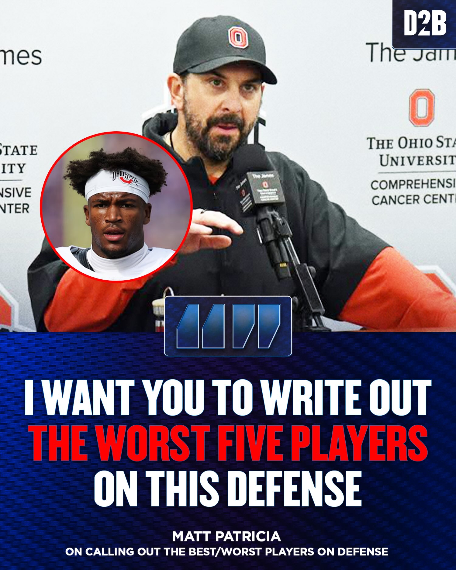 Caleb Downs shares the story of the first time Matt Patricia led an Ohio State defensive meeting and challenged the players with some tough questions. 💯