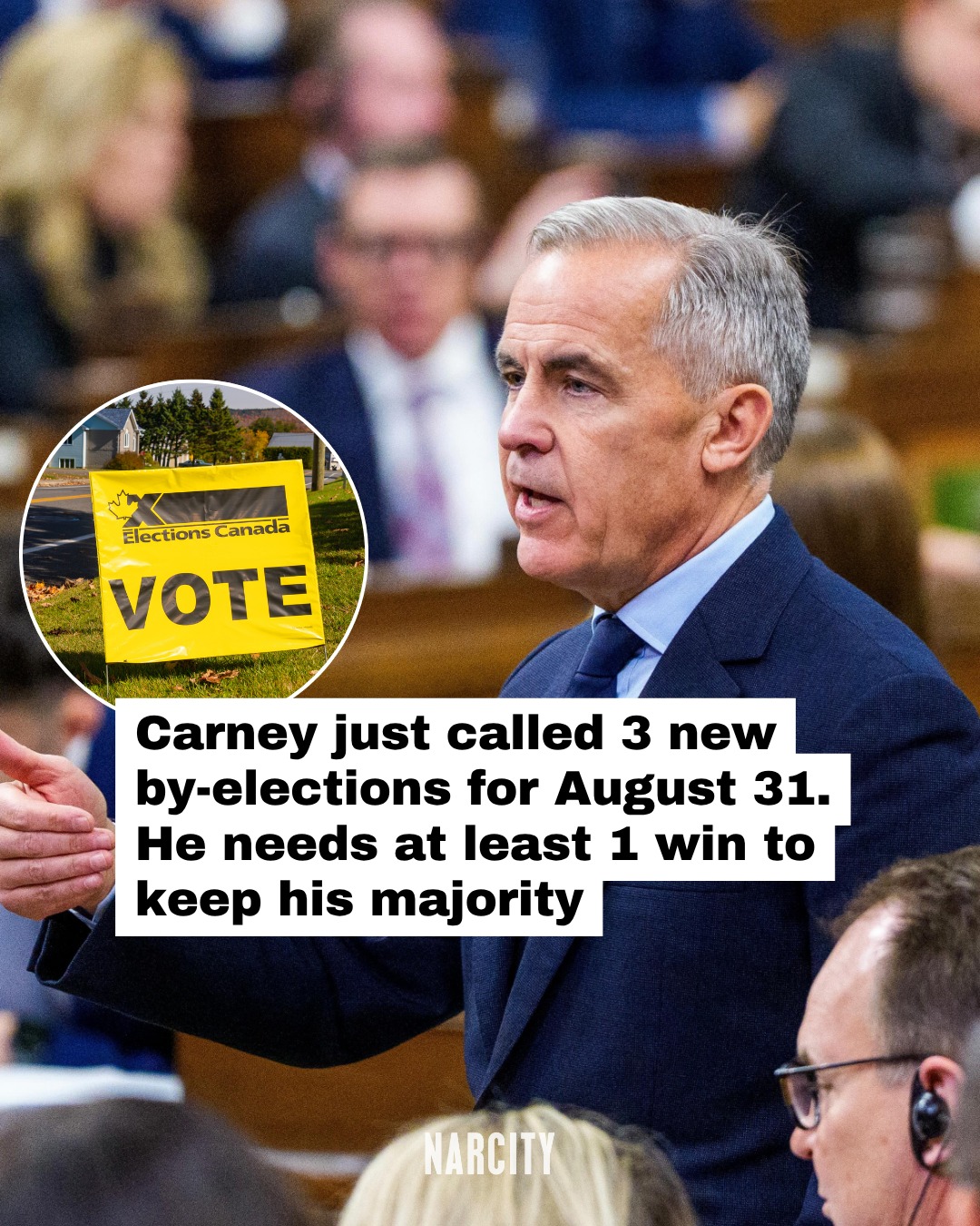 Do you think Carney's Liberals could lose their majority?

Prime Minister Mark Carney announced August 31 by-elections on Sunday in three vacant federal ridings: Beaches—East York in Ontario, Chicoutimi—Le Fjord in Quebec and North Vancouver—Capilano in B.C. 

The results could matter for the balance of power in Ottawa, as the Liberals need to win at least one of the upcoming races to maintain control of the House of Commons.

More on each riding and how this could all impact Carney's majority at the link in the @narcitycanada bio.

📸: @markjcarney, Marc Bruxelle | Dreamstime