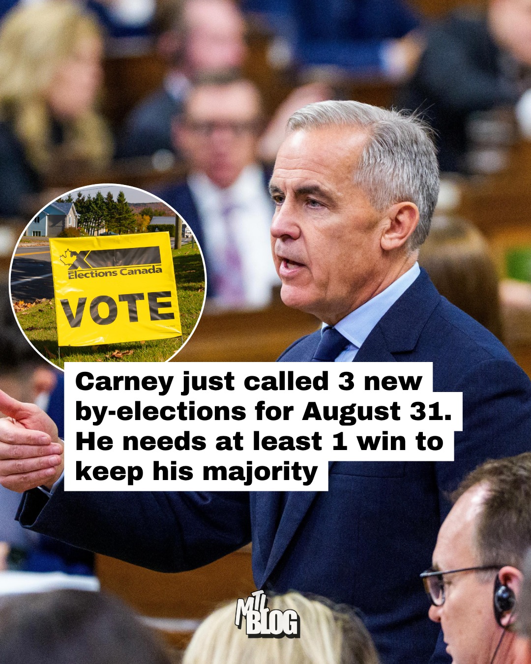 Do you think Carney's Liberals could lose their majority?

Prime Minister Mark Carney announced August 31 by-elections on Sunday in three vacant federal ridings: Chicoutimi—Le Fjord in Quebec, Beaches—East York in Ontario and North Vancouver—Capilano in B.C. 

The results could matter for the balance of power in Ottawa, as the Liberals need to win at least one of the upcoming races to maintain control of the House of Commons.

More on each riding and how this could all impact Carney's majority at the link in the @mtlblog bio.

📸: @markjcarney, Marc Bruxelle | Dreamstime