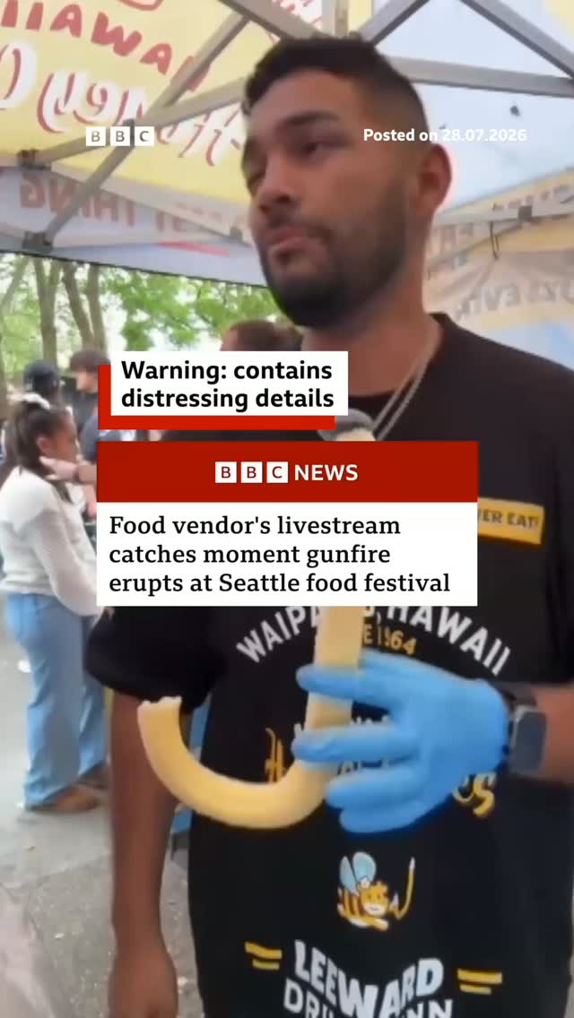 Seattle police are still searching for a second suspect following a shooting at a food festival on Sunday that killed three people and left several others injured.
 
Police say two suspects were shooting at each other. One, who is 15 years old, is in custody, and officials believe there is no threat to public from the second, who has not been identified.
 
Shots rang out at around 18:00 local time (01:00 GMT) at the Space Needle - one of the city's most popular tourist spots - and as the annual Bite of Seattle food festival drew even more people to the area. 
 
Tap the link in @BBCNews’s bio to learn more.
 
#BBCNews