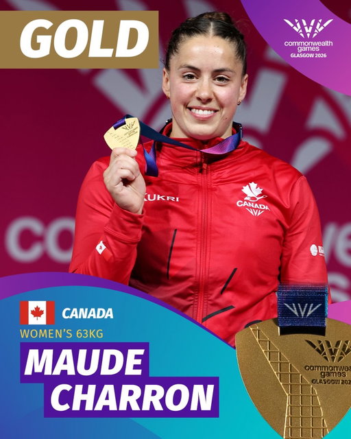 @m_charron28 takes the 🥇 for 🇨🇦 in the 63kg Weightlifting!

#Glasgow2026