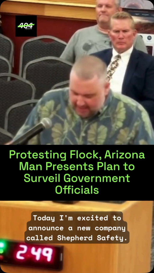 On July 20, Jacob Petrosky stood in front of the Casa Grande, Arizona City Council during a public comment session and made an announcement.

“I’ve spent the last several months talking to people all over Casa Grande, and one thing keeps coming up: Safety. So, today I’m excited to announce a new company called Shepherd Safety,” he said. “Our mission is simple. Keep government officials and their families safe.” It would be no different than how the city monitors its citizens using Flock cameras, he said; he planned to launch satellites that would use AI to monitor “where government officials go, where they stop, who they meet with, and when they return home.”

After laying out his plan and its benefits for the government officials before him, Petrosky revealed that it was all satire. “I would never do this to you,” he said to the council members. “Could I? Probably. But I wouldn’t because it’s wrong. Just like what you guys are doing to us is wrong.”

Petrosky told me he never expected or intended to be the face of opposition to Flock cameras in his small town. And the clip, which has since gone viral on social media, only shows one angle of one moment that’s part of a much longer fight.

Casa Grande City Council unanimously approved a 10 year, $10 million contract with Flock last year, and since then, Petrosky has spoken against the partnership several times. “You know, I’m actually a little bit embarrassed by the video. I did not feel good about it,” he told me. “The looks... You know, you don’t get to see the looks on [council members’] faces. They didn’t understand it was satire in the beginning until the end, and the looks on their faces were like, we hate you and we’re gonna get you. They were not happy, they were very upset.”

Read the article at 404media.co.