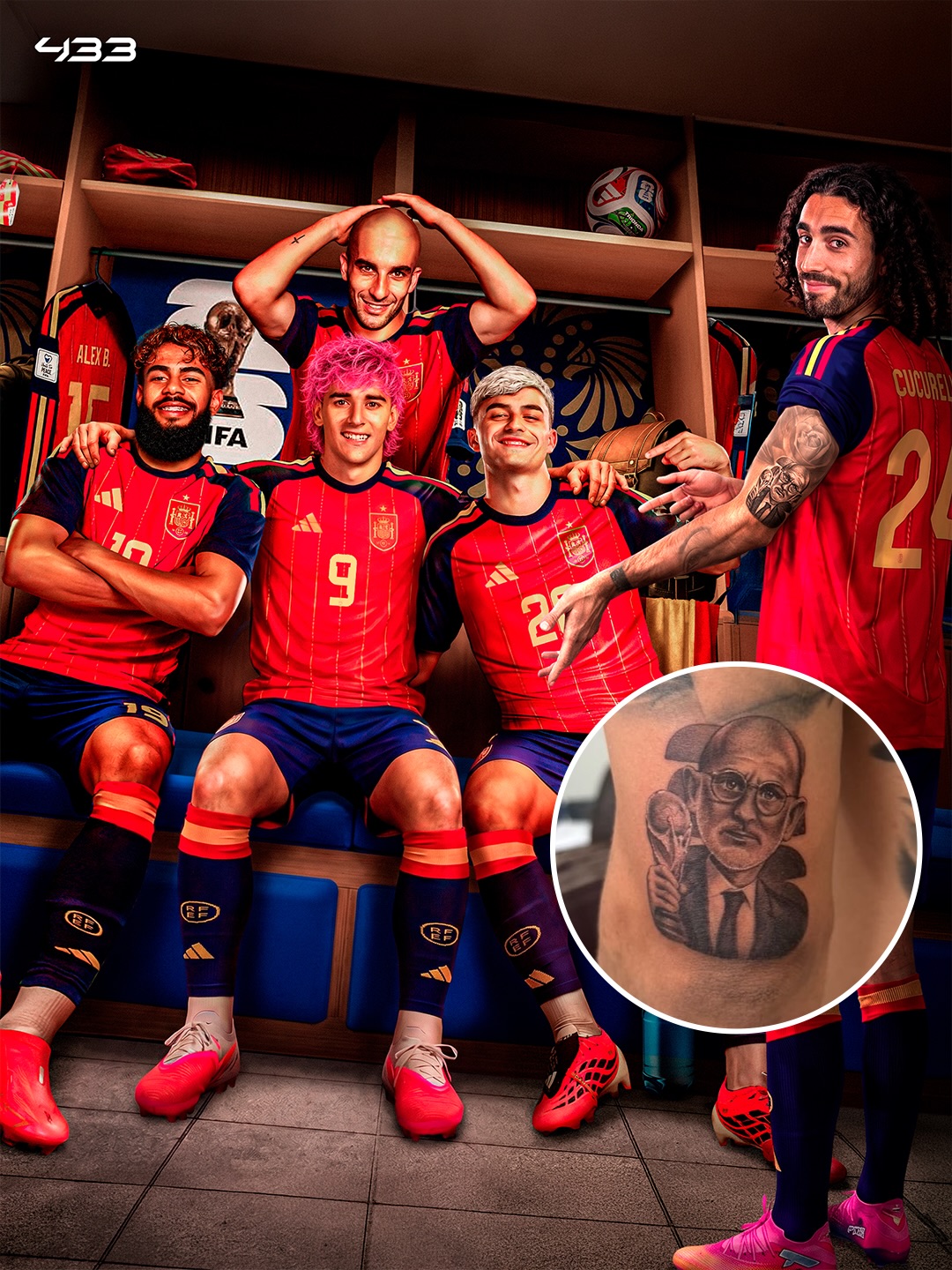 𝗖𝗨𝗖𝗨𝗥𝗘𝗟𝗟𝗔 𝗗𝗜𝗗 𝗛𝗜𝗦 𝗣𝗔𝗥𝗧... 𝗬𝗢𝗨𝗥 𝗧𝗨𝗥𝗡, 𝗕𝗢𝗬𝗦 😜

With Marc Cucurella fulfilling his promise of getting a Luis de la Fuente tattoo, there are still plenty of World Cup-winning promises left among the Spain players 🇪🇸

🧔 Lamine Yamal promised to grow a 𝙗𝙚𝙖𝙧𝙙
🩷 Gavi would dye his 𝙝𝙖𝙞𝙧 𝙥𝙞𝙣𝙠
👱‍♂️ Pedri said he would go 𝙗𝙡𝙤𝙣𝙙
👨‍🦲 …and challenged Ferran to go 𝙗𝙖𝙡𝙙

Will we see the other promises being fulfilled as well? 👀