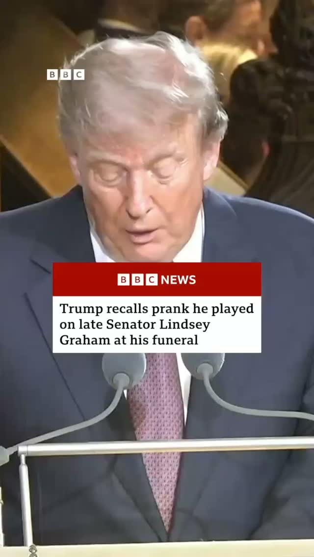 President Donald Trump delivered a eulogy at the funeral of US Senator Lindsey Graham.
 
A number of world leaders are in attendance at the funeral, including Israeli Prime Minister Benjamin Netanyahu and Ukrainian President Volodymyr Zelensky.
 
Graham was a major supporter of both countries in their respective conflicts.
 
Tap the link in @BBCNews’s bio to learn more.
 
#BBCNews