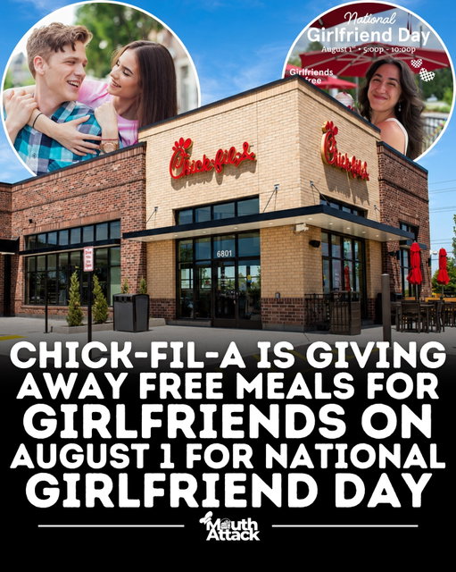 A Chick-fil-A restaurant is celebrating National Girlfriend Day with a special free meal offer—but there’s a catch. 👀🐄💕

On Saturday, August 1, from 5:00 p.m. to 10:00 p.m., the Chick-fil-A at 124th & Capitol is giving girlfriends a free base meal when they visit with their significant other. Upgrades and add-ons are not included in the promotion.

The offer is only available at the participating 124th & Capitol location and is not a nationwide Chick-fil-A deal. If you’re looking for an excuse to plan a date night, this might be it.

Would you make the trip for a free Chick-fil-A meal? 🍗❤️

📸: @cfa124thcapitol