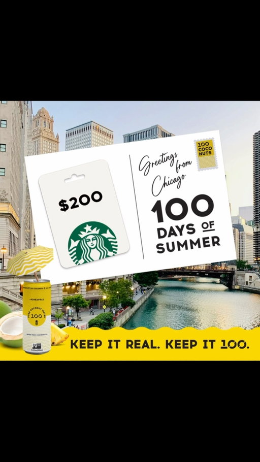 📍 Postcard #6 is here! 
Greetings from Chicago 🌆🥥

Our final Costco Roadshow is also happening this weekend July 30th to August 2nd! To celebrate, we’re giving away:

🎁 A $200 Starbucks Gift Card
🥥 A case of 100 Coconuts

Did you know? Add a shot of espresso over ice, pour in 100 Coconuts, and voilà... an easy, refreshing extra hydrating Iced Coco-Coffee! ☕🥥
Here’s how to enter:
1️⃣ Follow @100coconuts
2️⃣ Tag a friend you’d grab a Coco-Coffee with.
3️⃣ Tell us your favorite bite to pair with 100 Coconuts.

Chicago fam! We’ll be sampling all weekend at Costco South Loop! Come say hi, try 100 Coconuts, and meet the team.
📍 1430 S Ashland Ave
Chicago, IL 60608
Good luck! 🤍

Giveaway ends Sunday at 11:59 PM ET. Winner announced Monday via Instagram Stories. Open to U.S. residents, 18+ only.
This giveaway is not sponsored, endorsed, administered by, or associated with Instagram or Starbucks. By entering, participants release Instagram and Starbucks from any responsibility related to this promotion.

#giveaway #costco #starbucks #summer