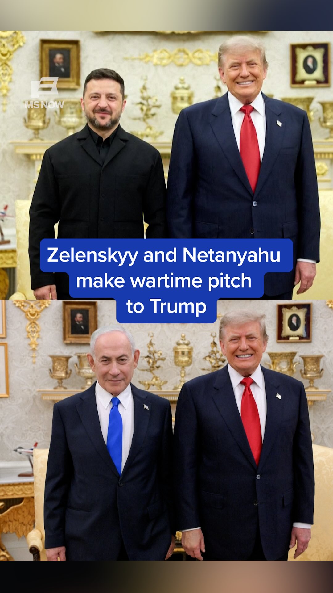 Ukrainian President Volodymyr Zelenskyy and Israeli Prime Minister Benjamin Netanyahu each made their case to President Trump at the White House as the wars in Ukraine and Iran continue. Trump cast doubt on intelligence presented by both leaders while signaling frustration with the ongoing conflicts.  MS NOW Senior White House Reporter @vaughn_hillyard reports.
