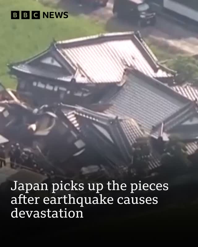 Residents in Japan's Kumamoto prefecture woke up today to the aftermath of a massive quake.
 
The earthquake hit inland on Kyushu island at 16:27 local time (07:27 GMT) on Tuesday. Japan's Meteorological Agency recorded a provisional magnitude of 7.1, but the US Geological Survey later put it at 6.8.
 
Thirteen people have died, Prime Minister Sanae Takaichi said on Wednesday, adding that rescuers are in a "race against time”.
 
Tap the link in the BBCNews’s bio to follow the latest from the rescue operation.
 
(📷 Reuters)

#Japan #BBCNews