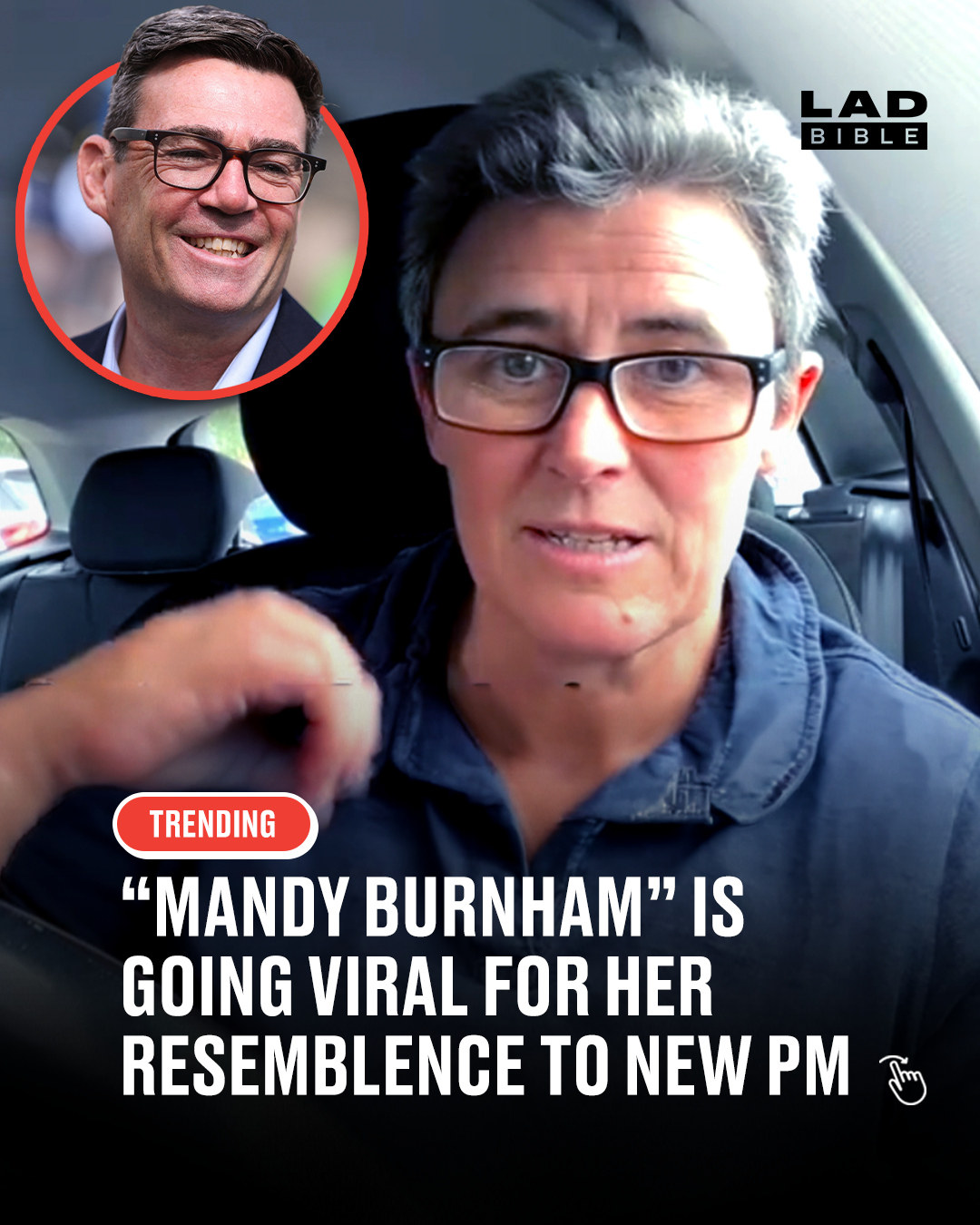People can't get over this Andy Burnham lookalike 😂⁠
⁠
A Welsh chaplain has gone viral after TikTok users pointed out her uncanny resemblance to the UK's new Prime Minister, Andy Burnham.⁠
⁠
Emma Roberts, who now jokingly goes by "Mandy Burnham" online, has racked up hundreds of thousands of views thanks to videos highlighting the similarities, with even her own mum saying they're the spitting image of each other.⁠
⁠
The viral lookalike has embraced the nickname, with social media users flooding the comments saying they had to do a double-take.⁠
⁠
Can you see it? 👀⁠
⁠
#andyburnham #mandyburham #ladbible