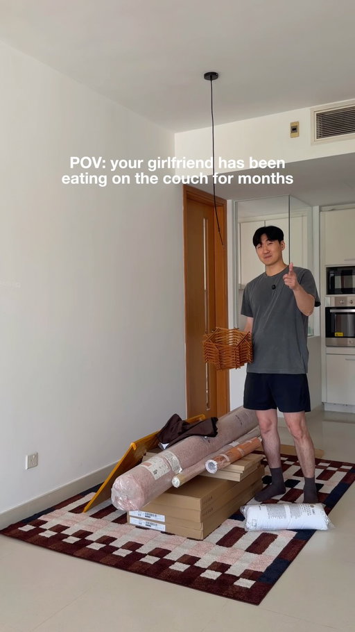 making my girlfriend’s house into a home pt.1 - starting with the dining room! she just moved into a new apartment so i’m helping her decorate it! 
rate it from 1-10 and let me know what you think 🙂‍↕️ follow along for the living room makeover next!

products:
- dining table & chair from @fortytwo.sg
- rug from @ikeausa
- plant from @soilboy
- pillows from @hmhome 
- pendant lamp & clock from @dillpickleclub
- floor & table lamp from @fortytwo.sg 

#diningroommakeover #smallapartment #newapartmentmakeover #cozyhome #homedecor