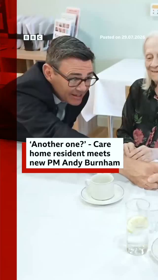“Well it keeps changing every five minutes.”
 
A care home resident asked UK Prime Minister Andy Burnham if he is a local candidate, to which he explained that he is in fact the new PM.
 
The former mayor of Greater Manchester is the UK’s fourth leader in five years.
 
#AndyBurnham #BBCNews