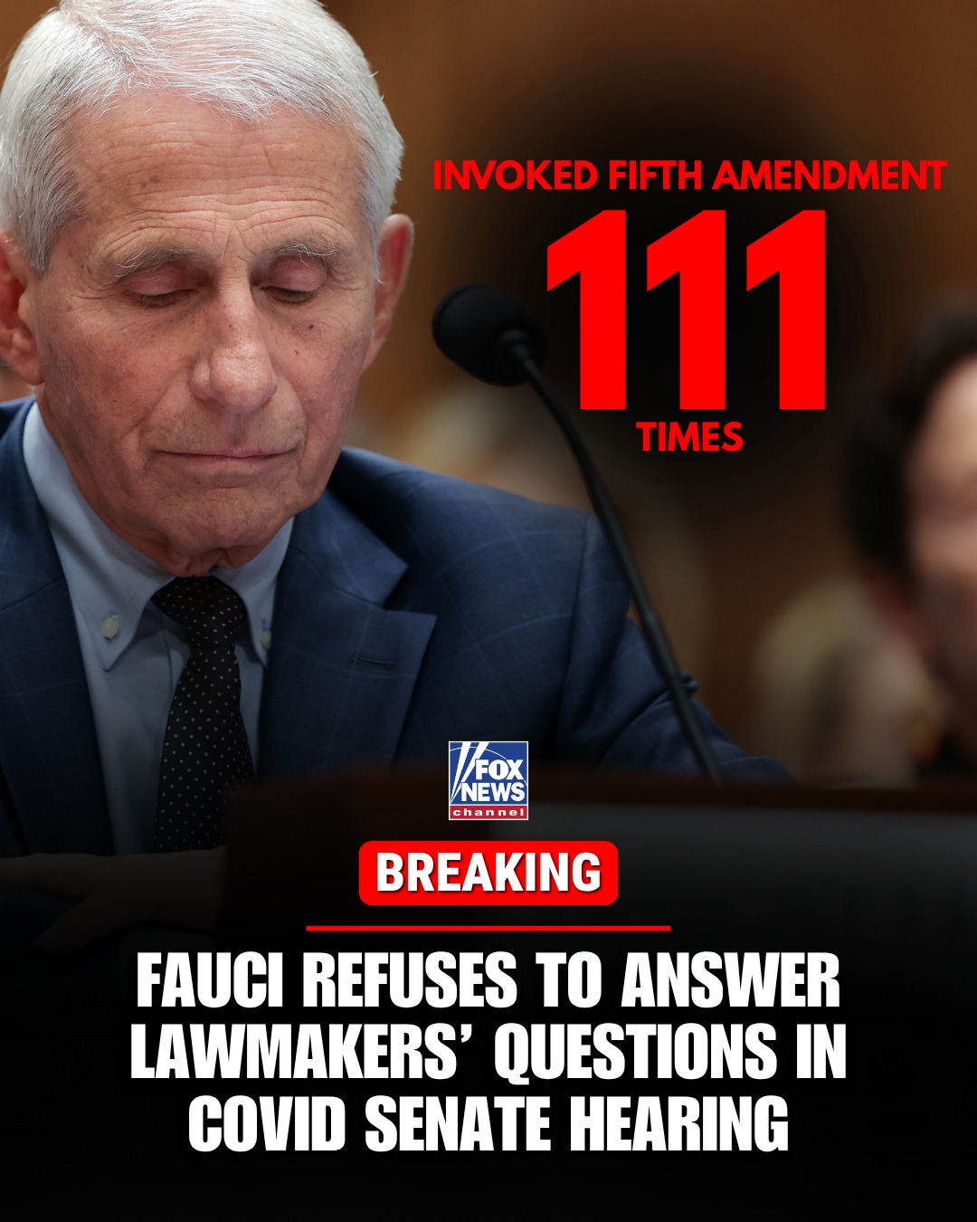 BREAKING: Dr. Anthony Fauci invoked the Fifth Amendment 111 times and refused to answer lawmakers' questions during Wednesday's Senate hearing.

Senator Rand Paul, who has repeatedly accused Fauci of misleading the public about COVID-19's origins and the government's pandemic response, pointed to Fauci's newly released COVID-era diaries, arguing they conflict with his public statements during the pandemic.

Republicans have also argued former President Joe Biden's blanket pardon would not protect Fauci if he lied to Congress.

After hours of stonewalling, Paul announced the Senate Homeland Security and Governmental Affairs Committee will vote next week on a resolution to hold Fauci in contempt of Congress, arguing the pardon means he cannot invoke the Fifth Amendment for matters covered by it.