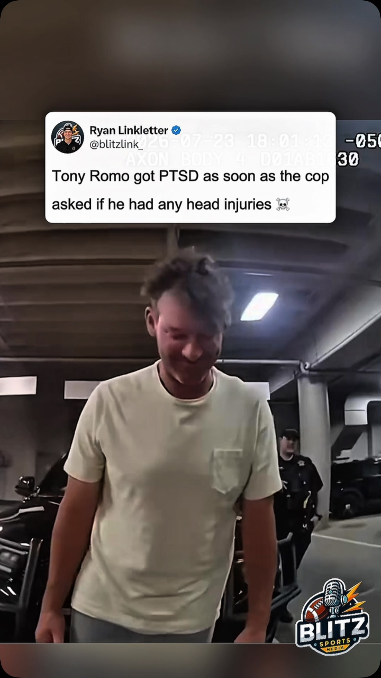 Tony Romo’s DWI arrest video took an unexpected turn when the officer started asking about his history of head injuries from playing in the NFL.

The line of questioning immediately caught people’s attention online, with many wondering why it became such a focus during the interaction. It led to plenty of jokes, including, “Tony Romo got asked during his arrest if he’s ever suffered head injuries and bro started having PTSD.”

The full encounter has sparked debate over whether the officer’s reasoning and questioning were justified or if it crossed the line.

Do you think the officer’s questions were reasonable, or did the situation seem suspicious?

#NFL #TonyRomo #Football #DallasCowboys #SportsNews