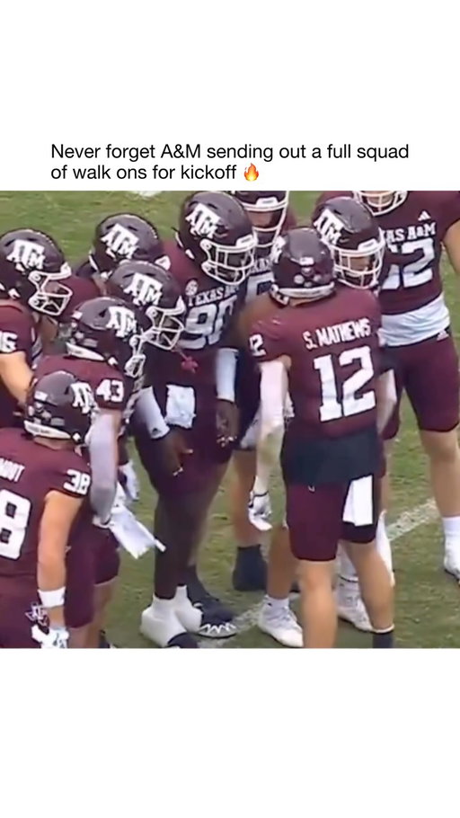 Texas A&M really sent the walk-ons out for kickoff. 😂🏈

Nothing says “special teams” quite like watching a full group of walk-ons sprint down the field knowing they’re about to get absolutely steamrolled. It’s one of those college football traditions that every fan recognizes immediately, and somehow it never gets old.

Coaches save their scholarship players for when it matters most, so the kickoff team often turns into a collection of guys who spend most Saturdays hyping up their teammates from the sideline. They may not get many snaps, but they’ll always have that one chance to fly downfield at full speed and try to make a play.

If you’ve ever wondered what “taking one for the team” looks like, just watch Texas A&M’s kickoff unit.

Follow us (@playxffs) for more football content! 🏈

#TexasAM #Aggies #CollegeFootball #CFB #Football