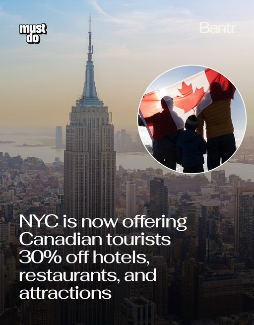 NYC is rolling out the welcome mat for Canadians with some pretty serious discounts.

From August 18 through September 7, Canadian visitors can save 30% at participating hotels, restaurants, attractions, museums, tours and Broadway shows through the city’s new Northern Neighbour Deal.

More than 40 hotels are participating, alongside attractions like the Empire State Building Observatory and Edge and Broadway shows including Chicago, The Great Gatsby, The Book of Mormon and Stranger Things: The First Shadow.

Bookings open August 4. Porter Airlines is also offering up to 20% off eligible flights to NYC for travel through December 15.

The campaign comes as NYC looks to bring Canadian visitors back following a significant decline in travel from Canada to the US.

By the way, we have a weekly newsletter rounding up what’s worth doing and knowing about in NYC. One newsletter. Once a week. Link in bio.

Media via Shutterstock

#mustdonyc #nyctravel #canadians