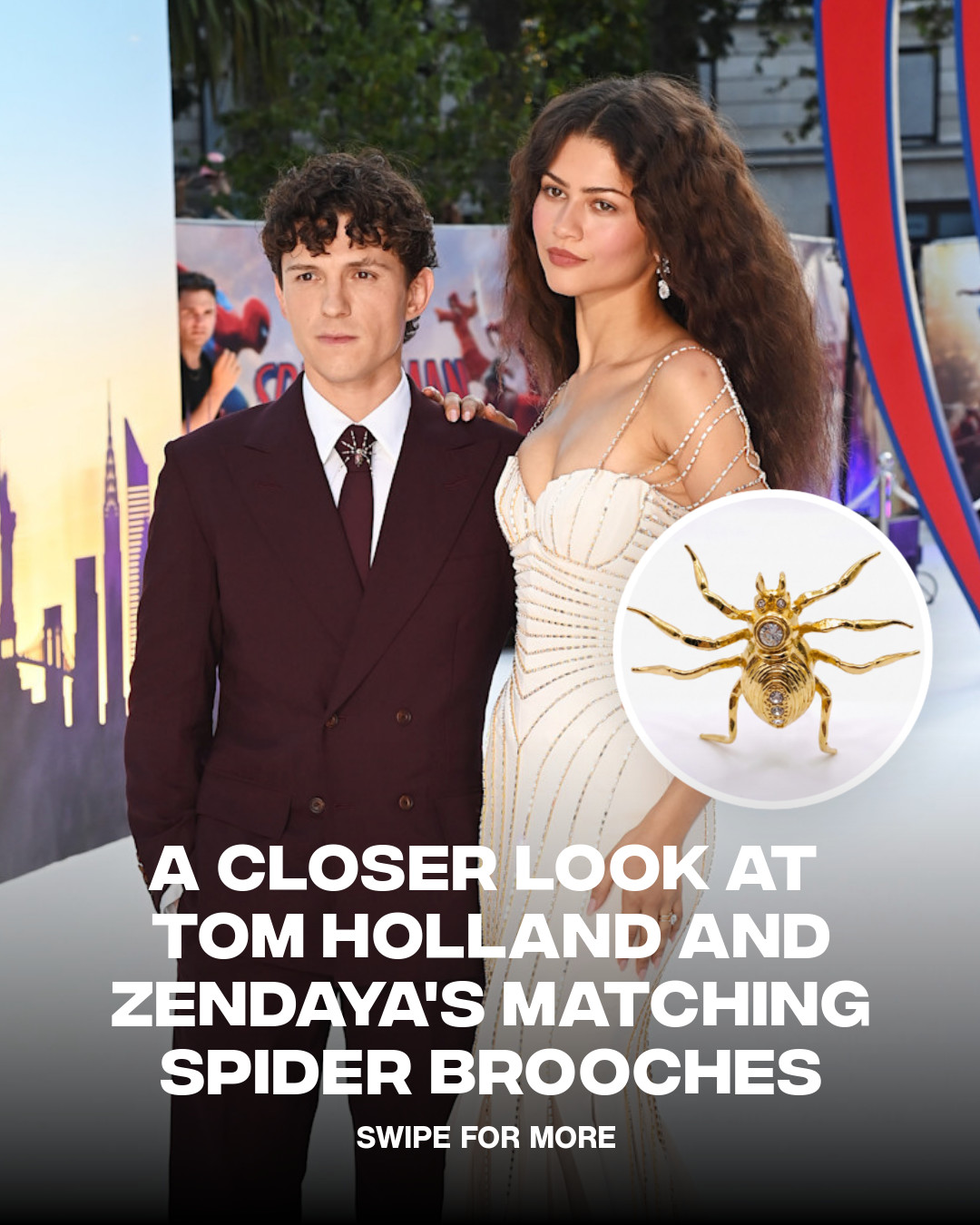 Tom's being a moving spider >> 🕷️🔥
ㅤ
Both Zendaya and Tom Holland stepped out in the "Spider Man: Brand New Day" carpet with matching spider brooches from @kerenwolf and @pragnelljewellery.
ㅤ
Styled by @crystallecox and @luxurylaw.
ㅤ
📸: Getty